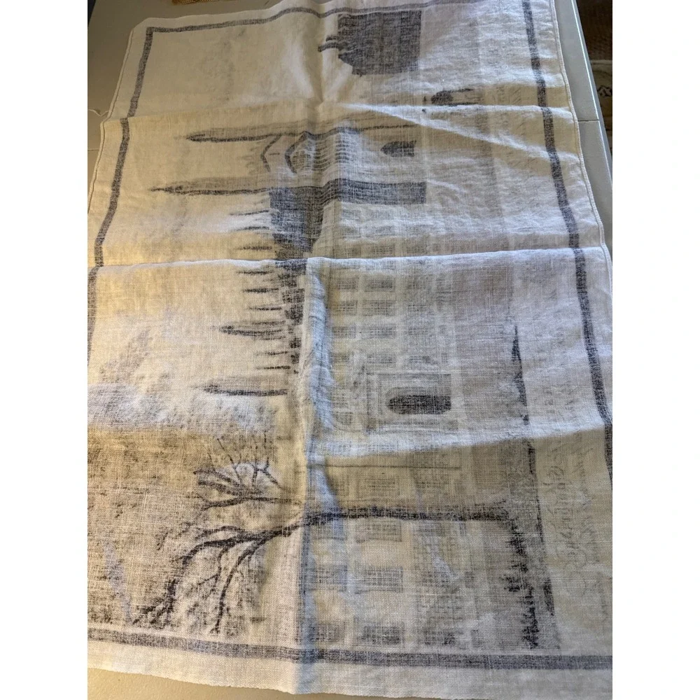 Vintage Pure Irish Linen Tea Towel Kings College University of Cambridge Print